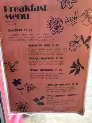 Breakfast Menu as of April 2026  at Greens & Co in Galway