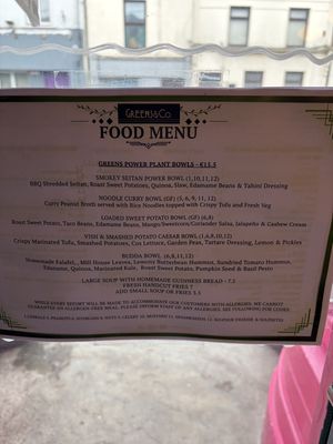 Lunch (and dinner?) menu as of April 2026  at Greens & Co in Galway