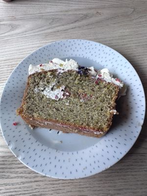 Pistachio and Raspberry Cake  at Greens & Co in Galway