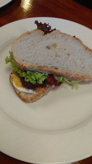 Reuben sandwich made on sourdough with seitan and veganaise at Greens & Co in Galway