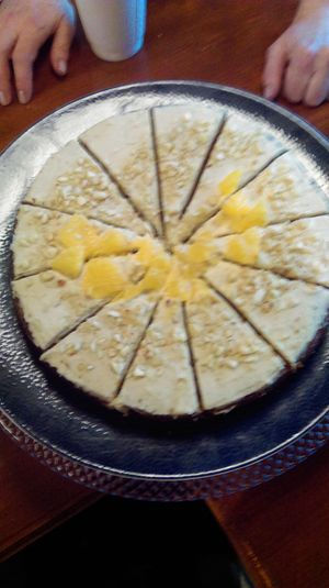 Orange polenta cake served with fresh jackfruit at Greens & Co in Galway