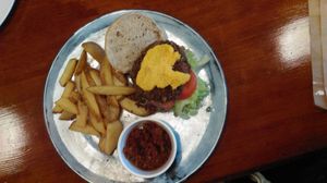 Walnut and puy de lentil burger, cashew nut cheese, salad and veganaise at Greens & Co in Galway