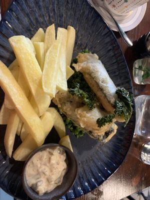 Tofu fish and chips! So yummy 😋  at Greens & Co in Galway