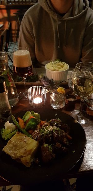 Mushroom and seitan bourguignon, and the shepherdless pie at Greens & Co in Galway