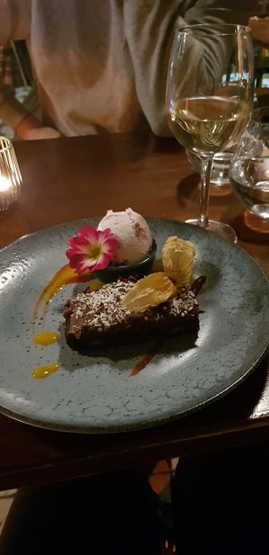 Chocolate tahini brownie at Greens & Co in Galway