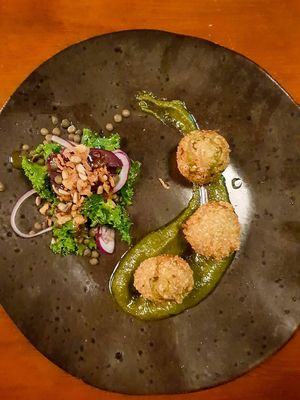 Quinoa and leek croquettes with pistachio pesto at Greens & Co in Galway