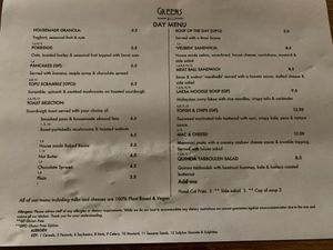 Menu at Greens & Co in Galway