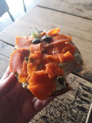 Carrot lox and dill cream cheese at Greens & Co in Galway