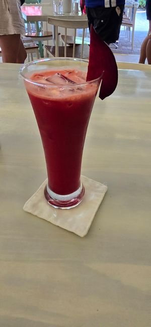 Beet, ginger fresh juice at Lemoni Cafe in Boracay