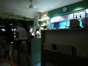 Counter and kitchen window at Lemoni Cafe in Boracay