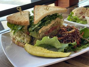 Avocado veggie sandwich with hummus at Natural Sisters Cafe in Joshua Tree