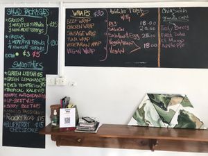 The menu here. Yes; there’s meat. But also v/eg items. And at a decent price. at Green Eats in Accra