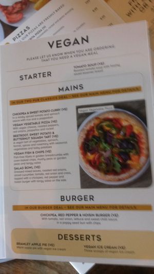 Menu  at Bamburgh in South Shields