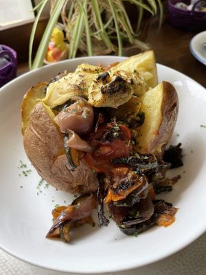 jacket potatoe with roasted vegetables and vegan cheese  at The Cracked Teapot in New Ross