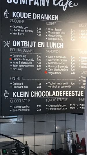 Menu at Chocolate Company Café in Deventer