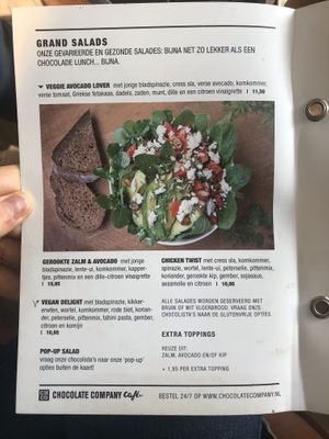 Menu at Chocolate Company Café in Deventer