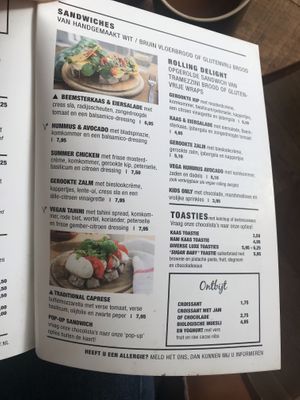Menu at Chocolate Company Café in Deventer