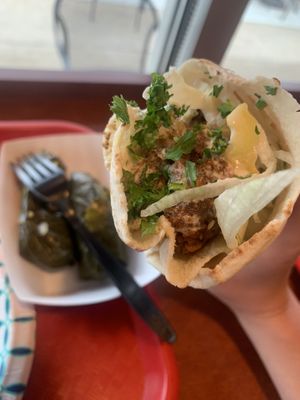 Falafel wrap and grape leaves  at Zakia Deli in Minneapolis