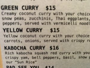 Menu with veg option at Sun and Moon in San Francisco