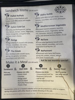 Menu at NoButcher in Las Vegas