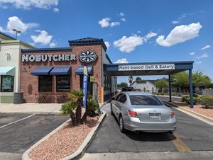 The outside and drive through at NoButcher in Las Vegas