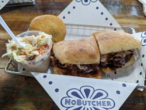 Warm sandwich with beaf, mushrooms and cheese at NoButcher in Las Vegas