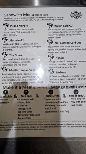 Menu at NoButcher in Las Vegas