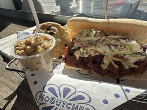 Pulled NoPork meal deal with NoTuna Salad  at NoButcher in Las Vegas