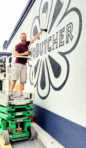 Getting the NoButcher Logo on the facade at NoButcher in Las Vegas