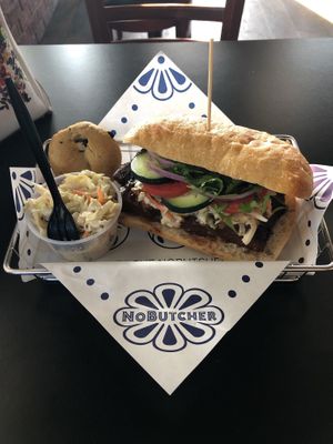 Amazing Aloha Sandwich, Cole slaw and rosemary lemonade! I also tried the pulled pork and buffalo ribs! All were so flavorful and delicious! Highly recommend this restaurant!  at NoButcher in Las Vegas