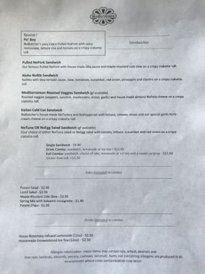 Menu as of March 2020 at NoButcher in Las Vegas