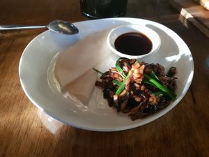 Stir-fry Mixed Wild Mushroom Pancakes at The Rice Den in St Leonards