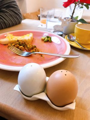 Vegan eggs (I’m kidding, just salt and pepper) at Buchta B in Brno