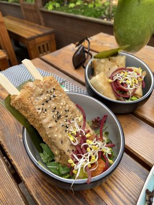 Peanut tofu sticks and vegan spring rolls. Sooo delicious!   at Vegan House - Alaunstraße in Dresden