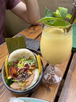 Mango smoothie and vegan burger - so yummy!   at Vegan House - Alaunstraße in Dresden