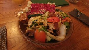 Upon bowl with a crispy tofu stick  at Vegan House - Alaunstraße in Dresden