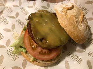 Beyond burger with vegan cheese at La Pepita Burger Bar in Lugo