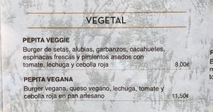 Opciones vegetales at La Pepita Burger Bar in Lugo
