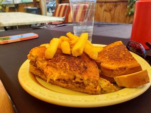 Vegan patty melts with fries at Kelcy's in Tehachapi