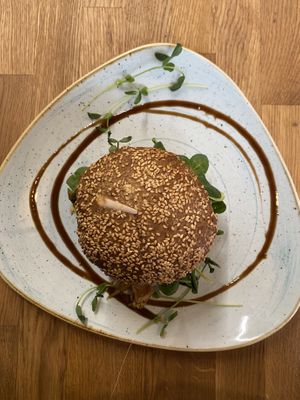 asian burger (has sweet potato patty, kimchi, & other yummies) at Élelem Etterem in Budapest