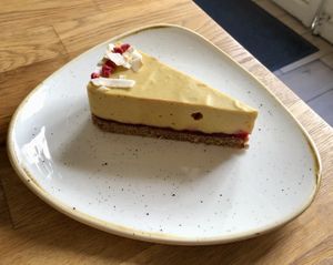 Delicious raw vegan cake (Mango/Strawberry)  at Élelem Etterem in Budapest