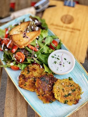 Hungarian vegetable-potato patty at Élelem Etterem in Budapest