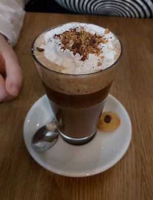 Coffee Nutella latte with whipped cream at Élelem Etterem in Budapest