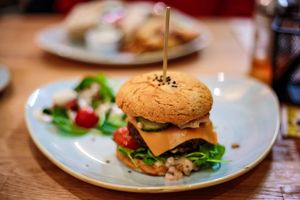 Mushroom burger at Élelem Etterem in Budapest