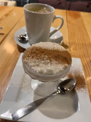 Tapioca pudding and lemongrass tea  at Melange Eatery in Medford