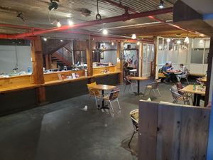 Inside seating at Melange Eatery in Medford