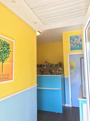 All art work on the walls are of their Guru.  at Bliss-Blossoms in Almaty