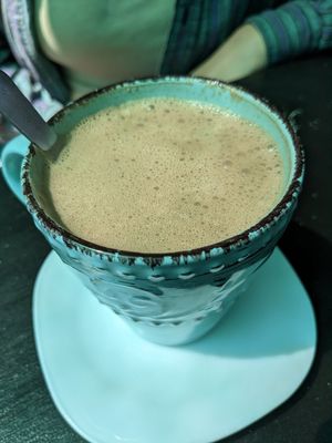 Hot chocolate, they can make the hot chocolate with bitter chocolate and almond milk, then it becomes quite sweet and less bitter at Boca2 in Monteverde