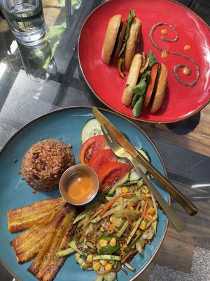 Gallo pinto and vegan bagel  at Boca2 in Monteverde