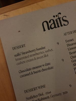 Late summer 2023 dessert menu at Naifs in South East London